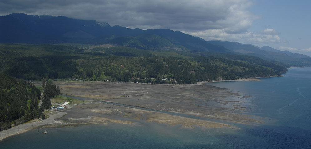 birds-eye-view of the mouth of the Hama Hama river and Hood Canal