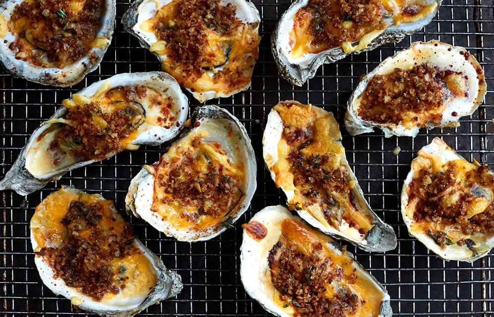Horseradish Cheddar Grilled Oysters
