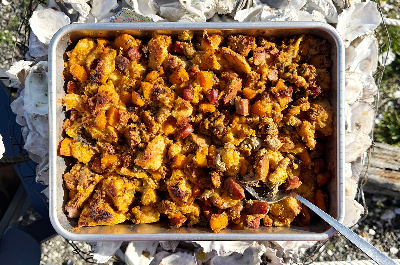 Oyster Stuffing with Squash and Sausage